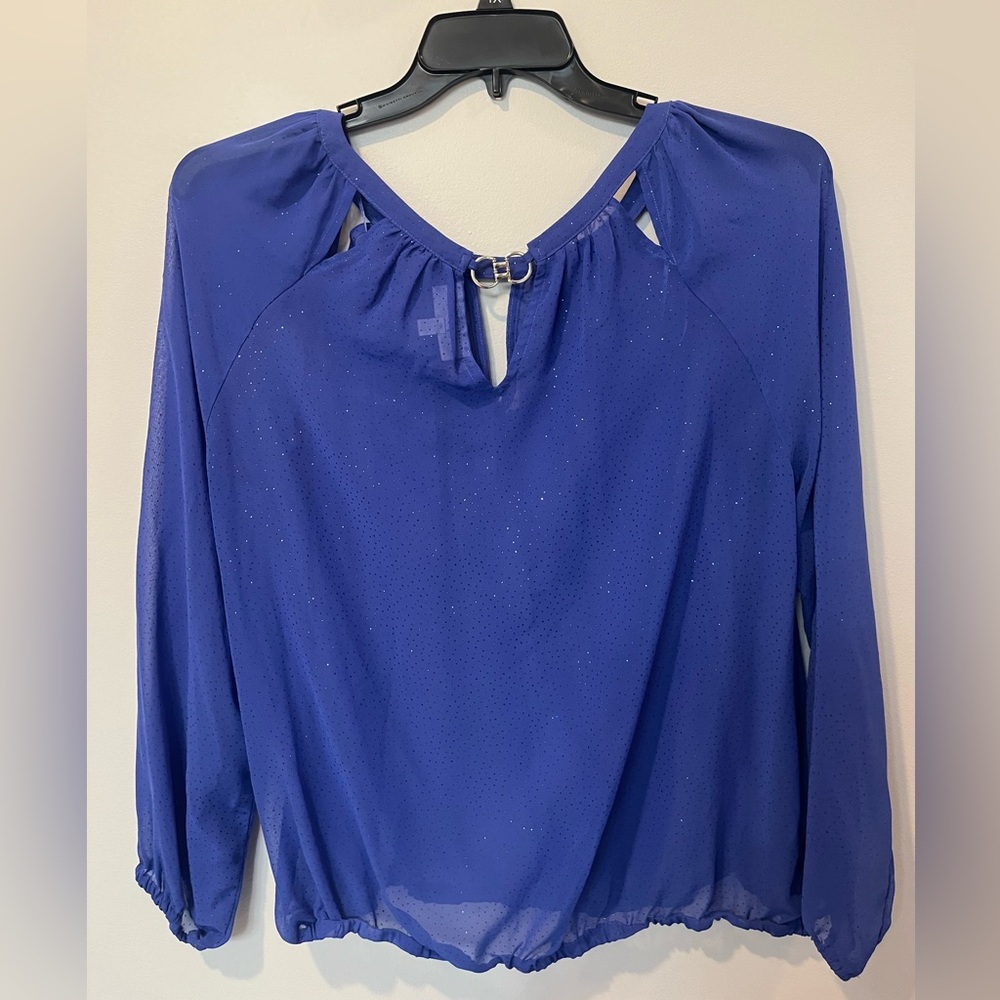Holiday Blouse with sparkles! Jennifer Lopez! Sapphire Blue. XL